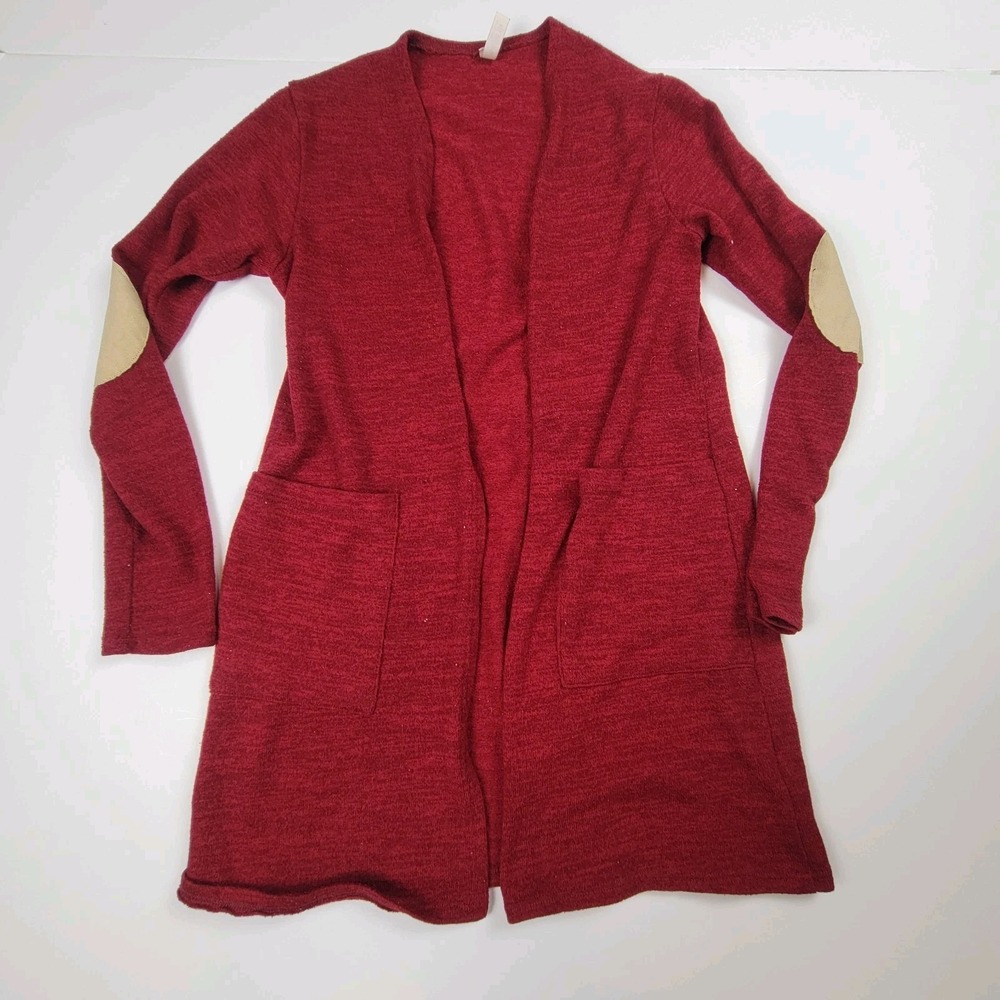 Magic Fit Maroon Cardigan With Elbow Patches One Size Fits Most